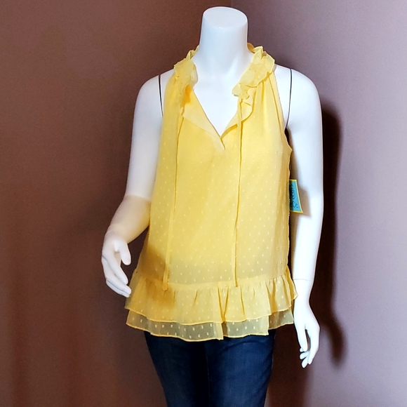 NWT CECE yellow clip dot chiffon top size XS - Picture 1 of 6